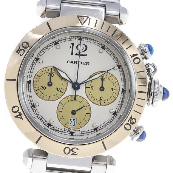 CARTIER Pasha W31011H3 Chronograph YG bezel beige Dial Quartz Men's Watch_847530 - Picture 1 of 7